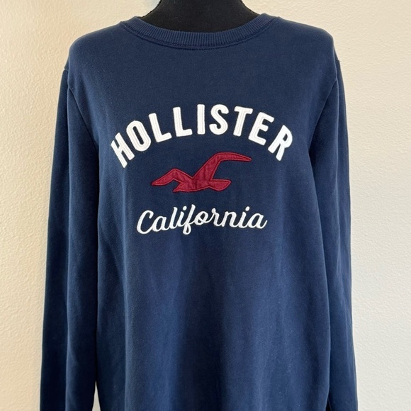 Hollister Women’s LOGO GRAPHIC CREWNECK SOFT SWEATSHIRT NAVY BLUE SIZE LARGE Y2K - Picture 3 of 6